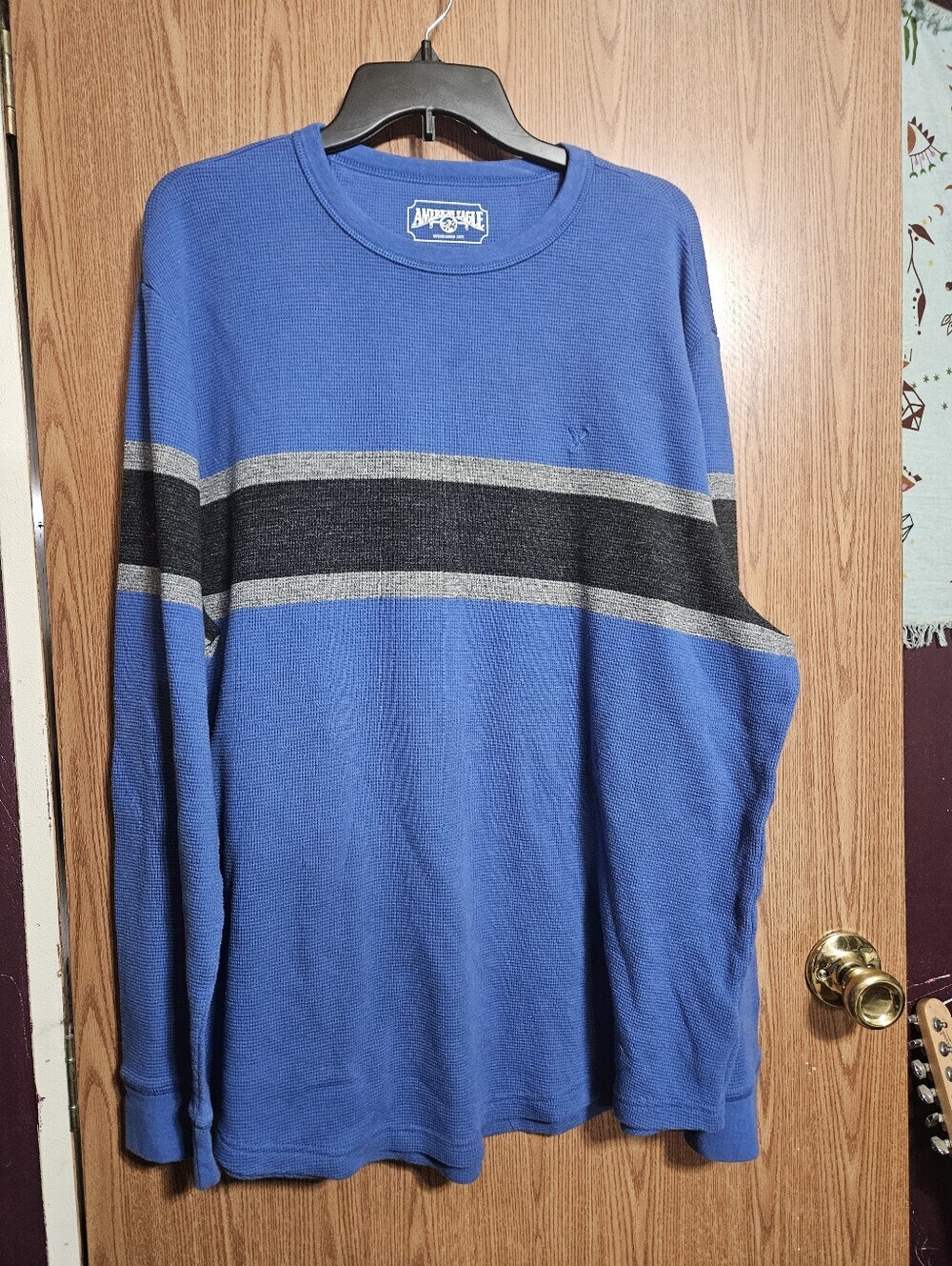 American Eagle Sweater Mens Blue Pullover Crew Neck Casual Color Block Size XXL!
